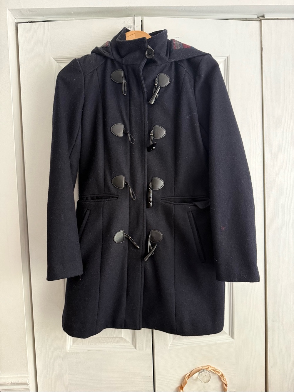 Tommy Hilfiger Black Wool Blend Toggle Pea Coat
